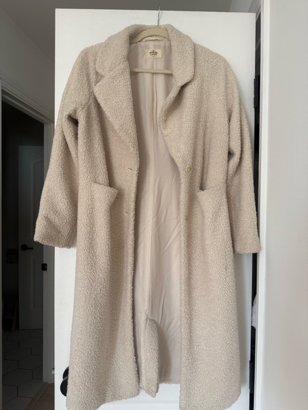 Marine Layer Cream Sherpa Aspen Teddy Long Coat